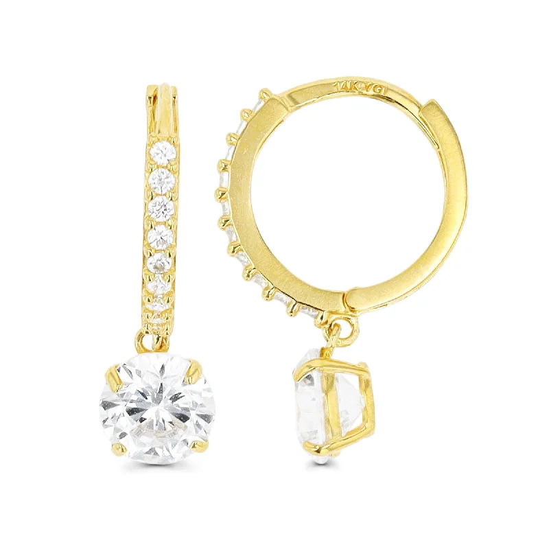 Women’s diamond earrings-14KT Yellow Gold Cubic Zirconia Drop & Dangle Huggie Earrings