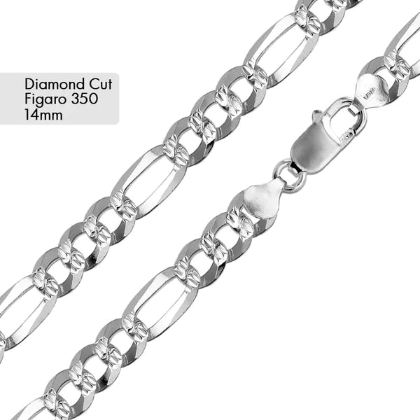 Women’s unique engagement ring-Diamond Cut Figaro 350 Chain 14mm