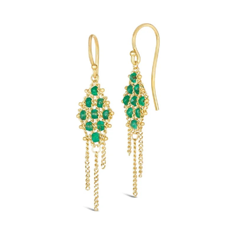 Women’s sterling silver drop earrings-Emerald Woven Lattice Earrings