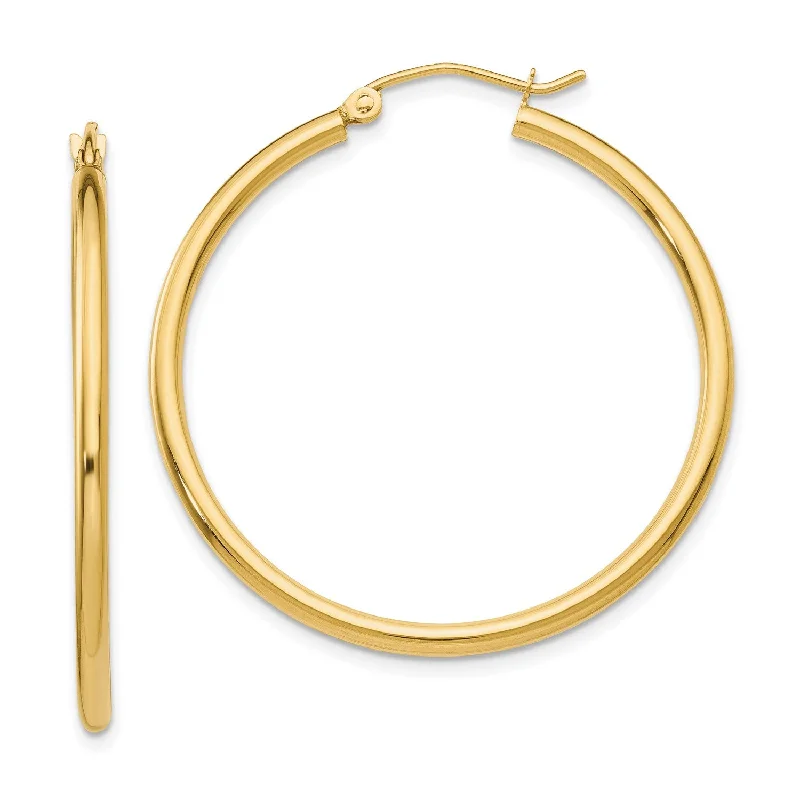 Women’s dangling earrings-14KT Yellow Gold 35X2MM Hoop Earrings