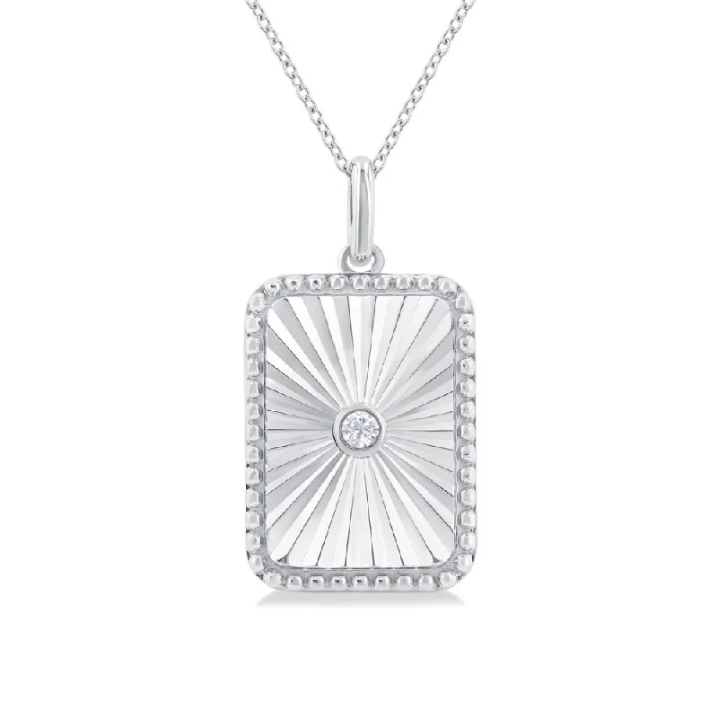 Women’s twisted necklace-1/20 ctw Rectangle Medallion Round Cut Diamond Pendant With Chain in Sterling Silver