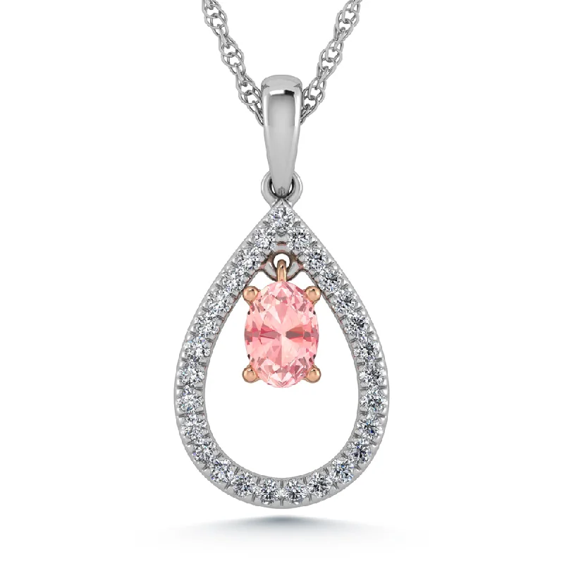 Women’s long chain necklace-14K White Gold Lab Grown Diamond 3/8 Ct.Tw. Fashion Pendant (Center Pink Diamond)