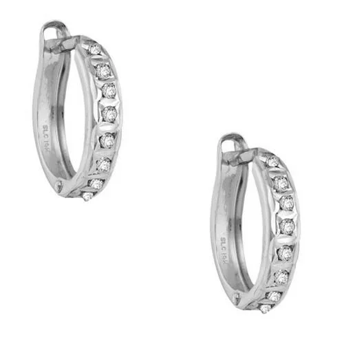 Women’s elegant stud earrings-Diamond Fascination 14KT White Gold 12MM Diamond Accent Hoop Earrings