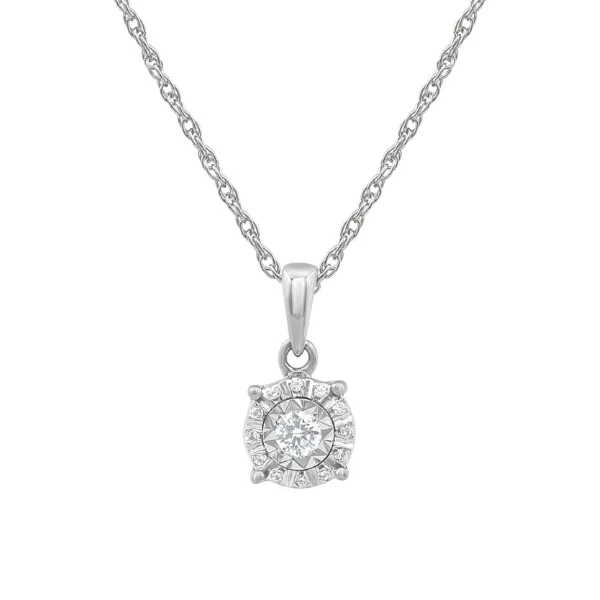 Women’s pendant necklace-Sterling Silver 1/10 Carat Diamond Halo Pendant With Cable Link Chain