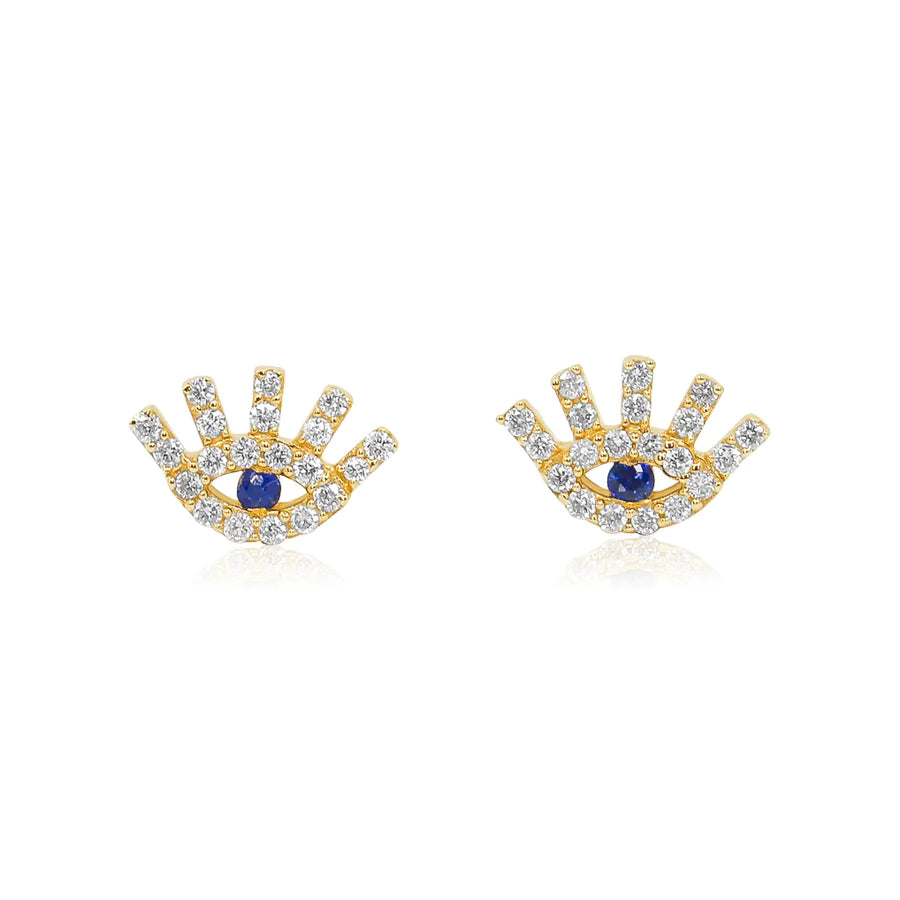 Women’s luxury gemstone earrings-Gemstone and Diamond Evil Eye Studs