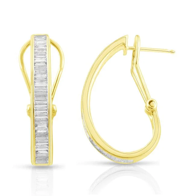 Women’s personalized earrings-1 CTW Diamond Hoop Earrings in 14KT Yellow Gold