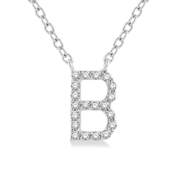 Women’s necklace set-1/20 ctw Initial 'B' Round Cut Diamond Pendant With Chain in 10K White Gold