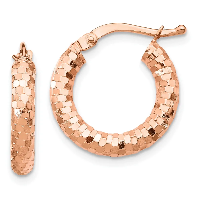 Women’s pearl drop earrings-14KT Rose Gold 10X3MM Diamond-cut Hoop Earrings