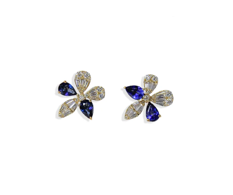 Women’s elegant stud earrings-Sapphire and Diamond Floral Studs