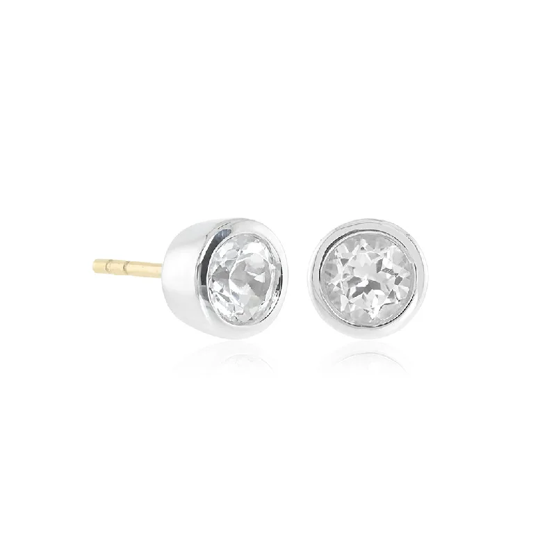 Women’s chic stud earrings-Silver Mini Dot Earrings in White Topaz