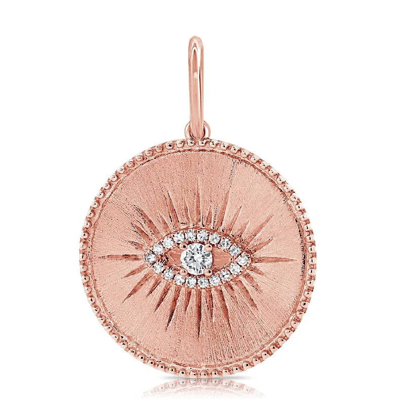 Women’s adjustable necklace-14K Rose Gold Diamond Evil Eye Matte Finish Pendant