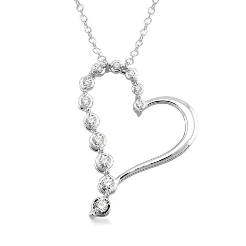 Women’s gemstone necklace-Sterling Silver 1/10 Carat Diamond Heart Pendant