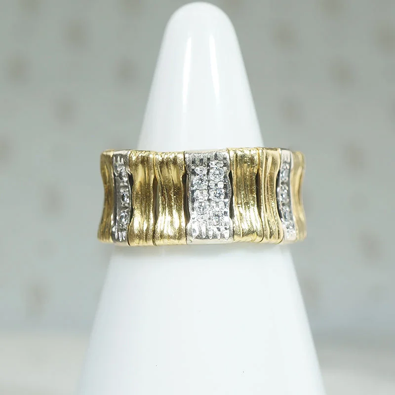 Women’s stacked engagement ring-Roberto Coin "Elephant Skin" 18k Gold & Diamond Band