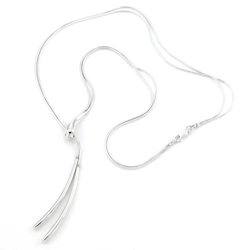 Women’s thick chain necklace-Double Snake Chain Lariat, Sterling Silver, by Sharelli