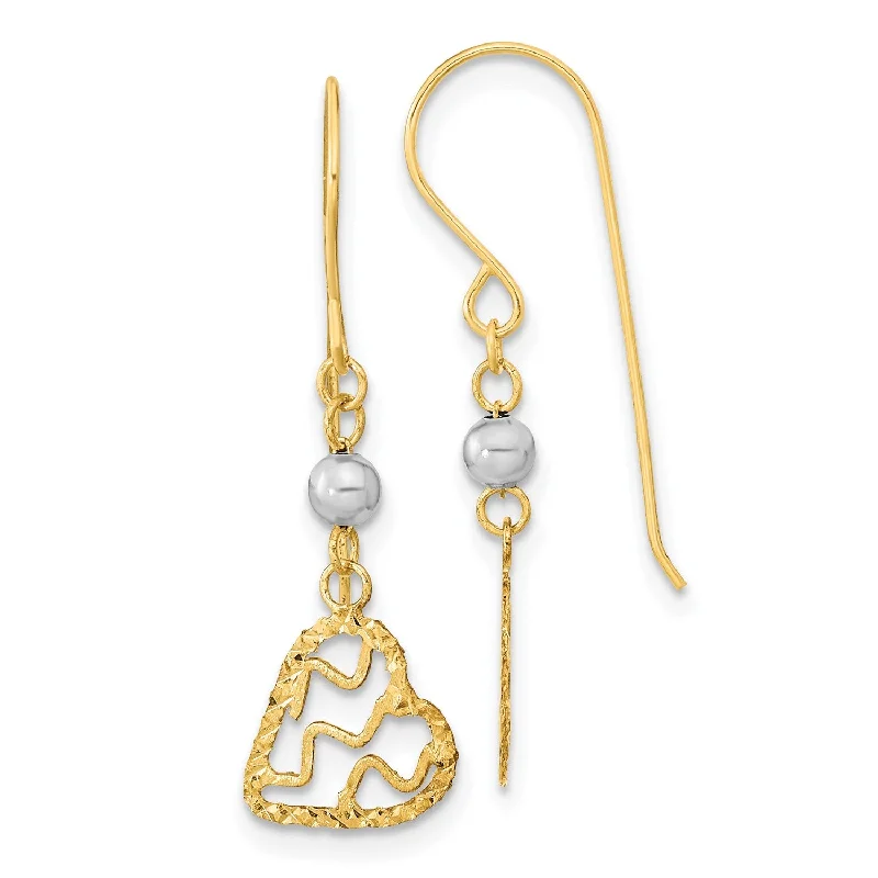 Women’s custom gemstone earrings-14KT White and Yellow Gold 29X9.5MM Diamond-cut Heart Drop & Dangle Earrings