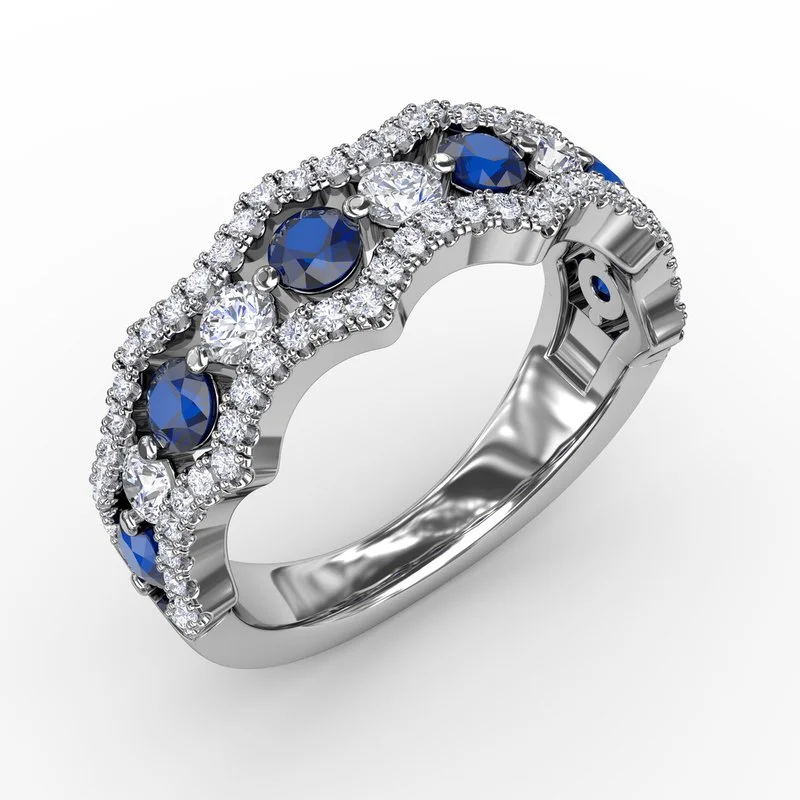 Women’s marquise diamond engagement ring-Endless Romance Sapphire and Diamond Wave Ring R1568S