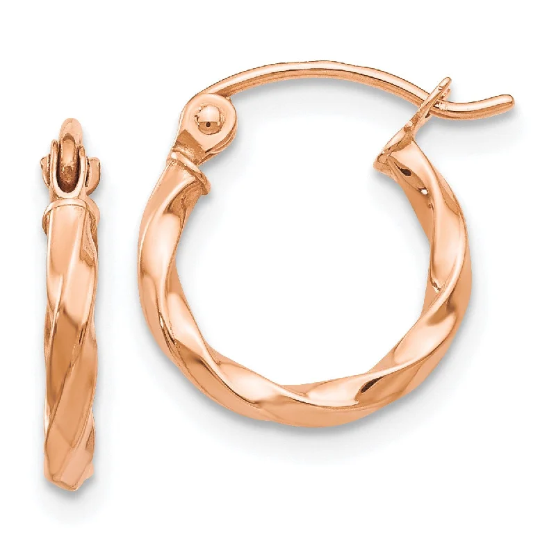 Women’s personalized earrings-14KT Rose Gold 12X2MM Twist Hoop Earrings