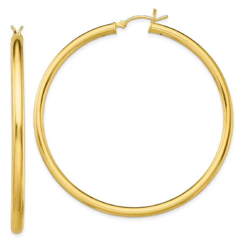 Women’s classic gold earrings-Goldtone Sterling Silver 3X55MM Hoop Earrings