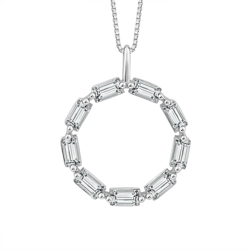 Women’s butterfly necklace-3/8 Ctw Baguette Diamond Circle Pendant in 10 Karat White Gold