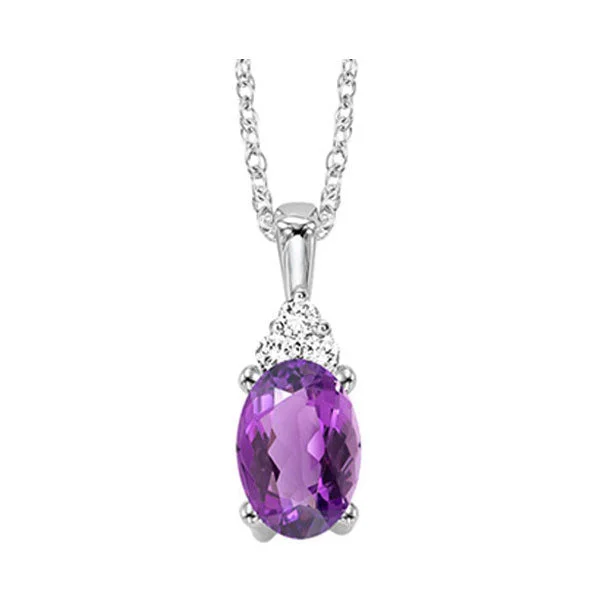 Women’s boho necklace-10K White Gold Amethyst Diamond Pendant