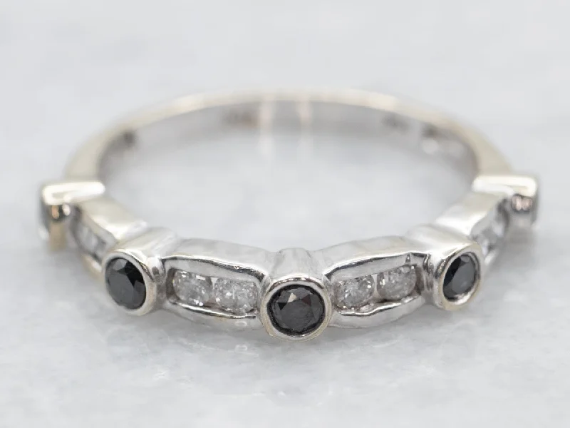 Women’s sapphire and diamond engagement ring-Modern Black and White Diamond Band