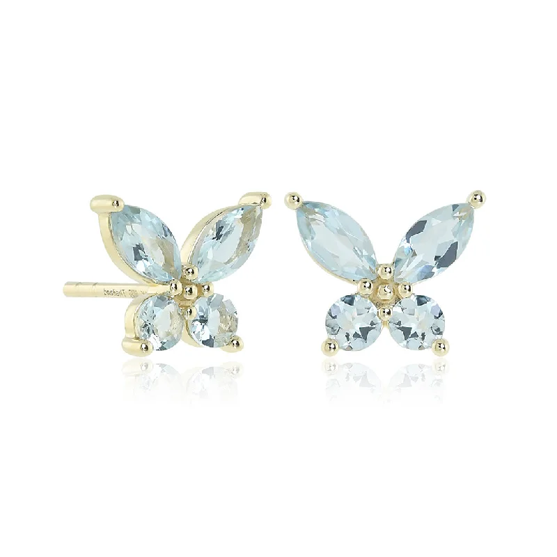 Women’s vintage pearl earrings-Papillon Earrings in Aquamarines