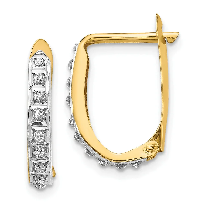 Women’s oversized earrings-Diamond Fascination Hinged Diamond Accent Leverback Hoop Earrings in 14KT Yellow Gold