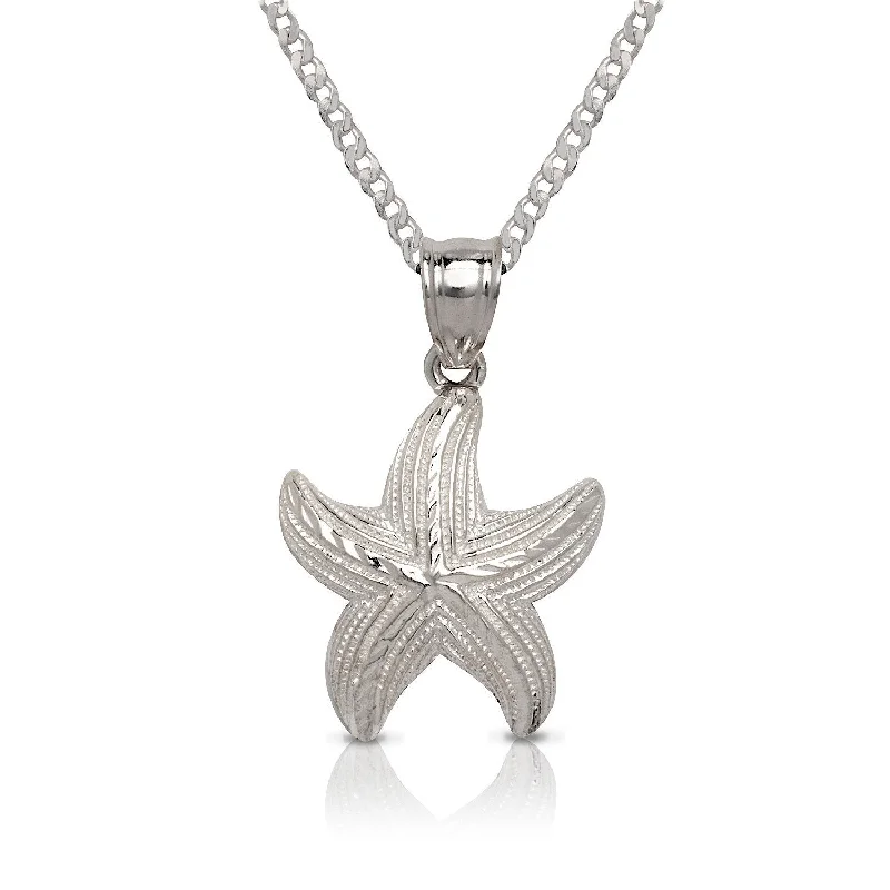 Women’s statement necklace-Better Jewelry NEW .925 Sterling Silver Starfish Pendant w. Cuban Chain Set