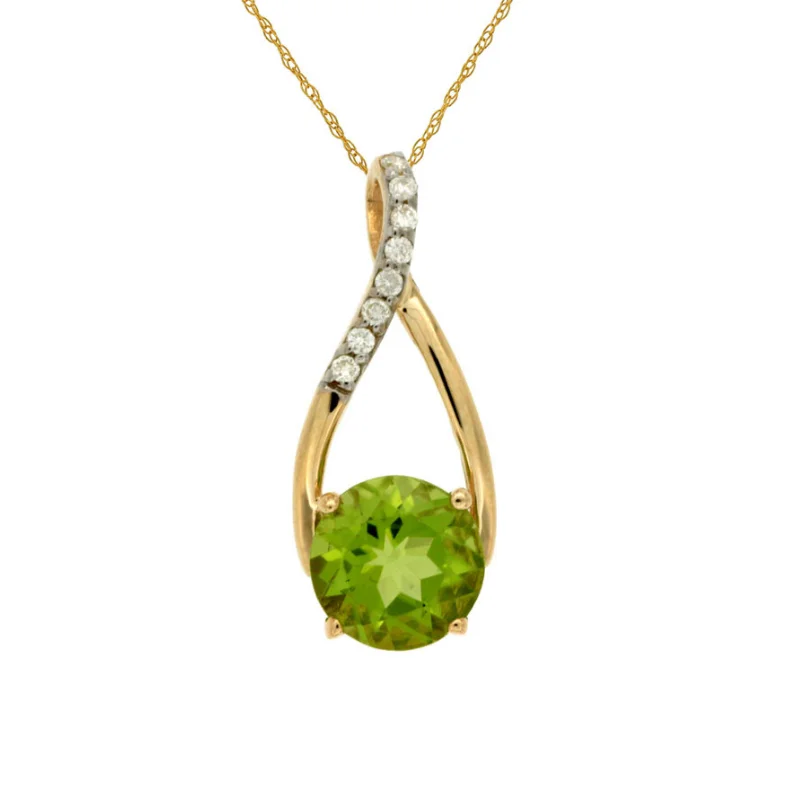 Women’s wedding necklace-14 Karat Yellow Gold Peridot and Diamond Pendant