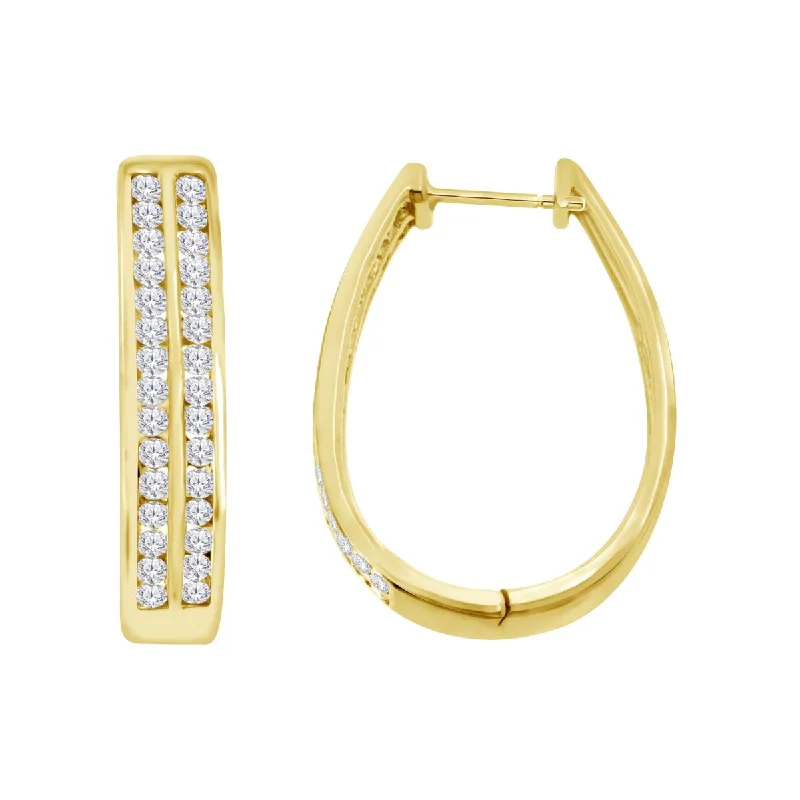 Women’s long earrings-1 CTW Diamond Hoop Earrings in 10KT Yellow Gold Plated Sterling Silver