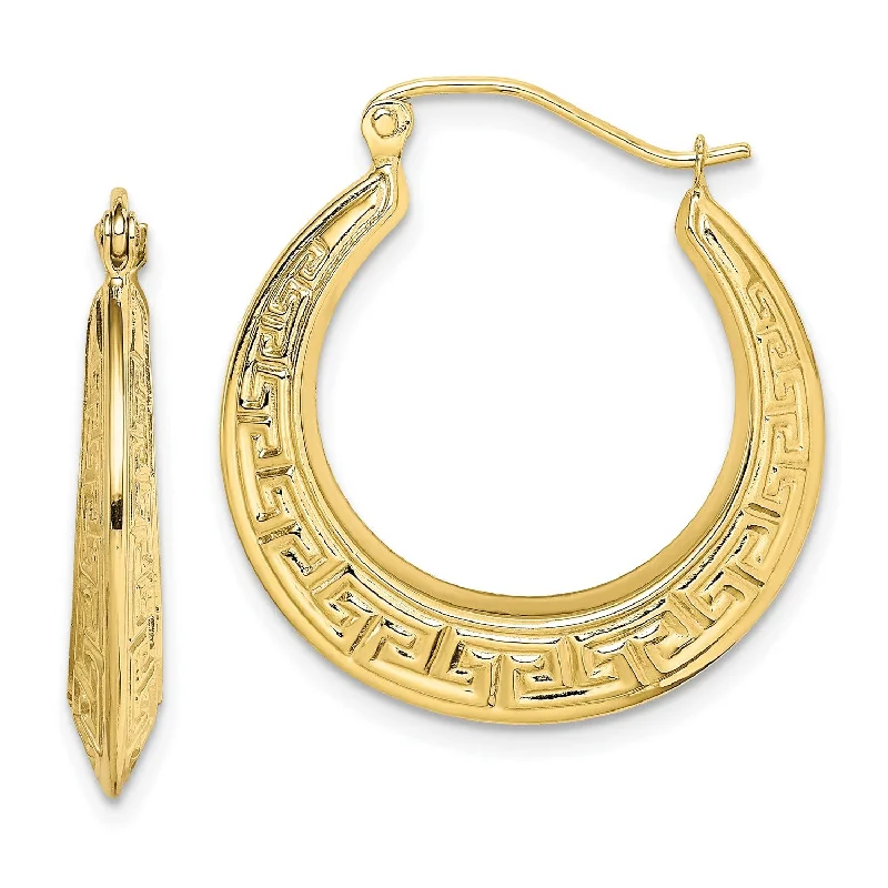 Women’s designer earrings-10KT Yellow Gold 17X3MM Hoop Greek Key Earrings