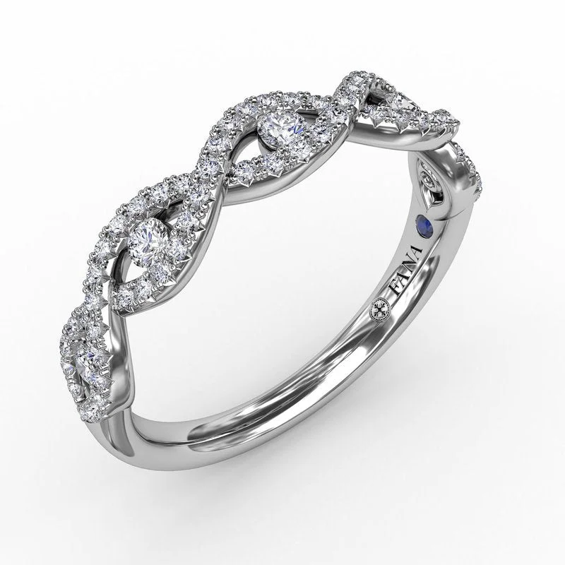 Women’s oval cut engagement ring-Twisted Diamond Band with Channel Set Diamonds W7329