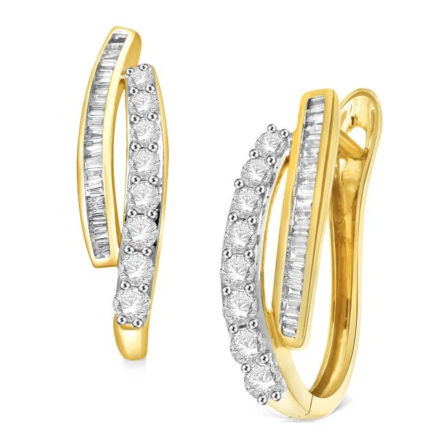 Women’s gold hoop earrings-1 CTW Diamond Hoop Earrings in 10KT Yellow Gold