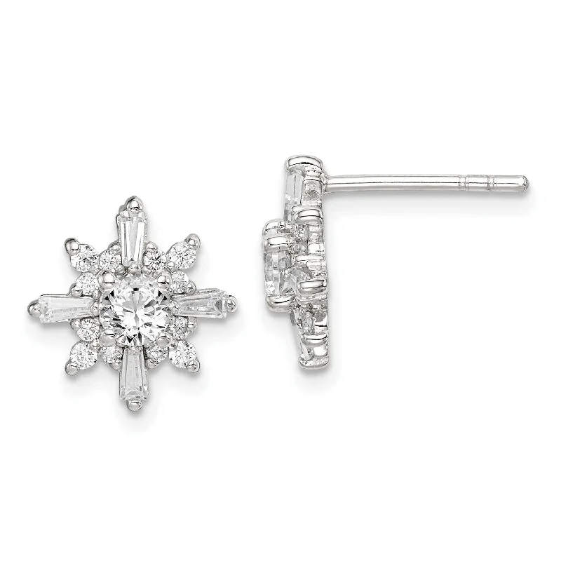 Women’s luxury diamond earrings-Sterling Silver Cubic Zirconia Stud Snowflake Earrings