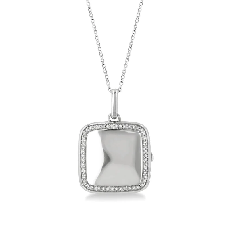 Women’s antique gold necklace-1/10 Ctw Square Shape Round Cut Diamond Keepsake Locket Pendant With Chain in Sterling Silver