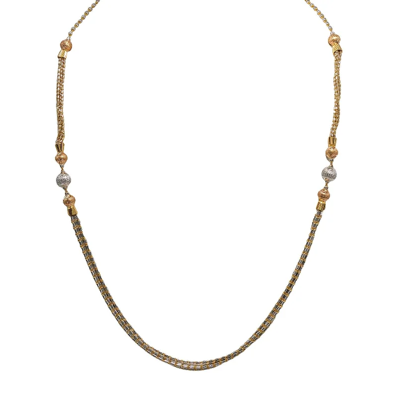 Women’s custom necklace-22K Multi Tone Gold Chain W/ Draped Strands & Textured Side Ball Accents