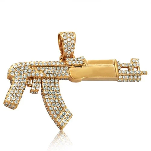 Women’s sparkling diamond necklace-14K 3.20CTW DIAMOND AK-47 GUN PENDANT