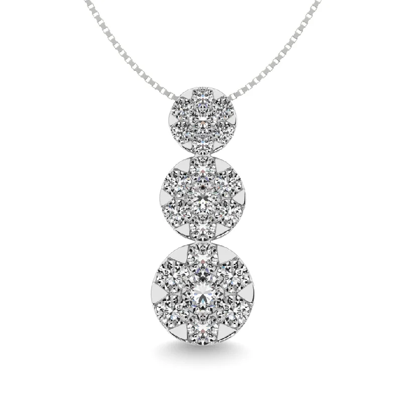 Women’s sapphire necklace-Diamond 2 ct tw Three Stone Flower Pendant in 14K White Gold