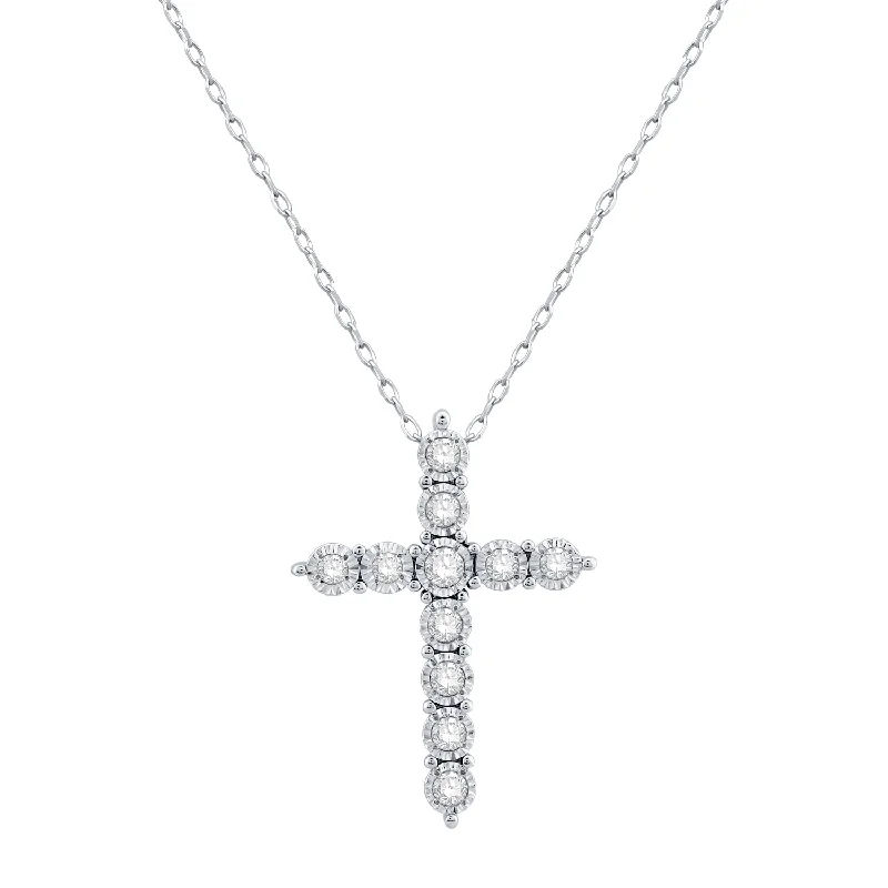 Women’s butterfly pendant necklace-10K White Gold Diamond Cross Pendant