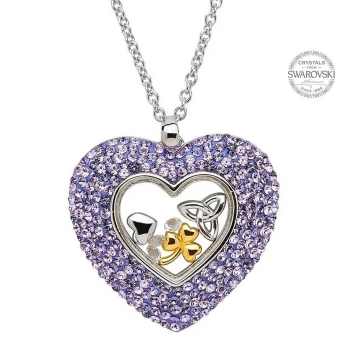 Women’s open heart necklace-Retired Sterling Silver Trinity Heart Pendant Encrusted with  Crystals with Chain SW29