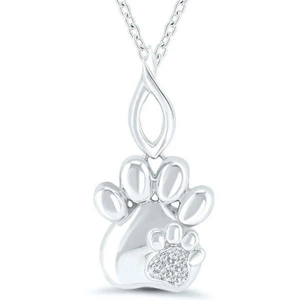 Women’s classy necklace-Diamond Paw Pendant in Sterling Silver