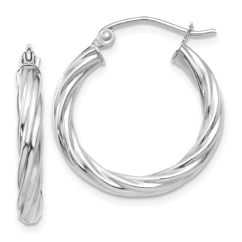 Women’s silver drop earrings-10KT White Gold 12X2MM Twist Hoop Earrings