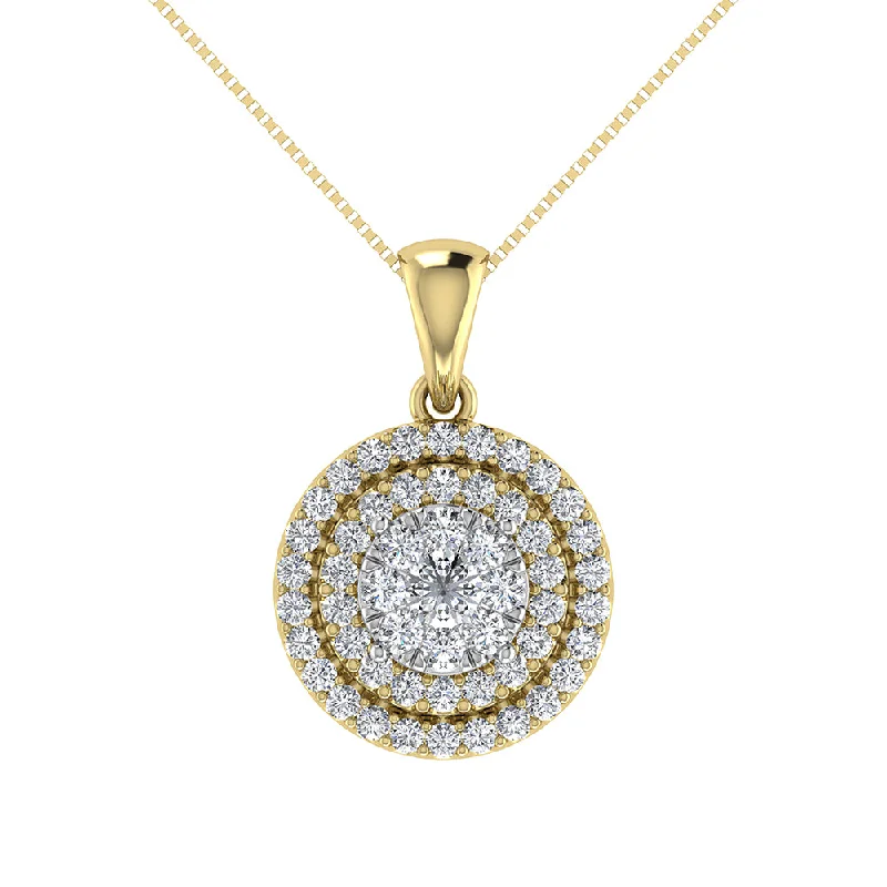 Women’s silver necklace-10K Yellow Gold 3/4 Ct.Tw. Diamond Cluster Round Shape Pendant