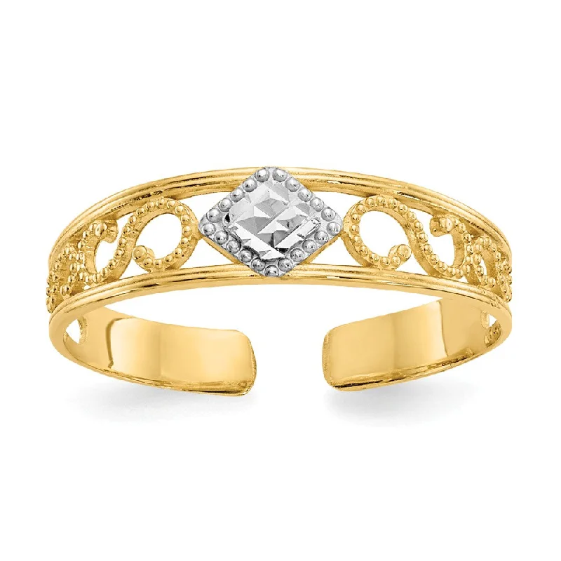 Women’s diamond engagement ring-Two Tone Diamond-Cut Toe Ring in 14K Gold