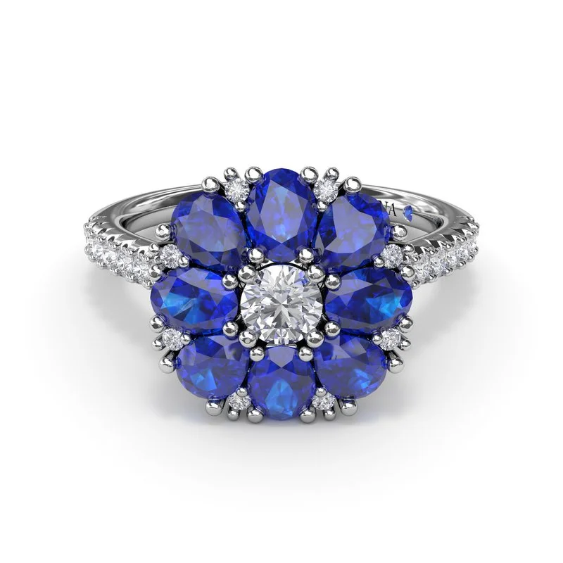 Women’s diamond eternity engagement ring-Sapphire and Diamond Cluster Flower Ring R1873S