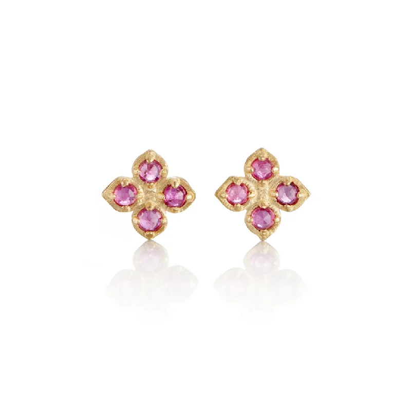 Women’s luxury diamond earrings-Ruby Flower Charm Earrings