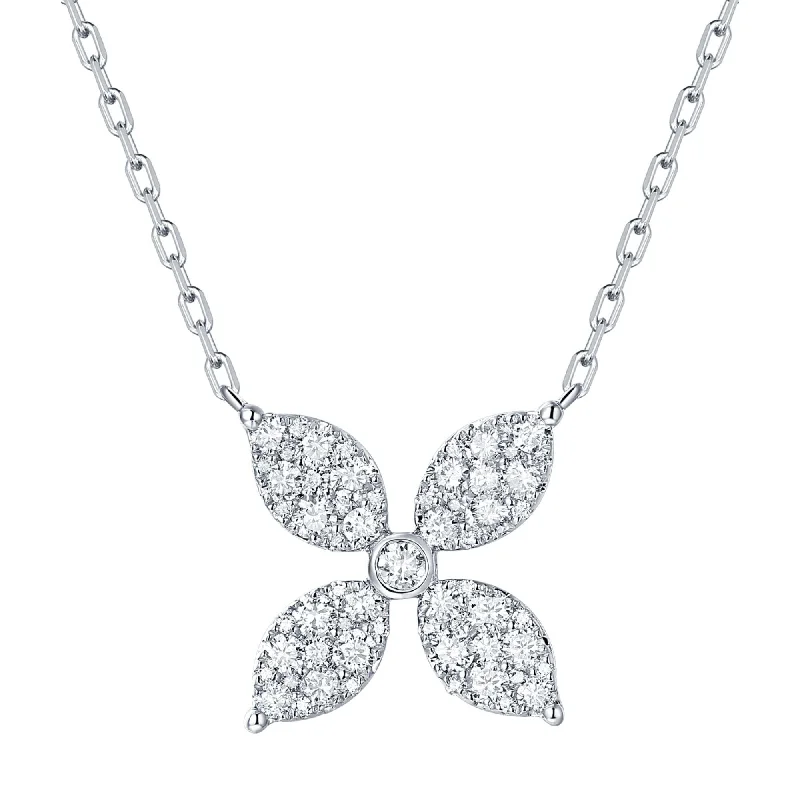 Women’s infinity pendant necklace-1/2 Ctw Diamond Flower Pendant in 14 Karat White Gold