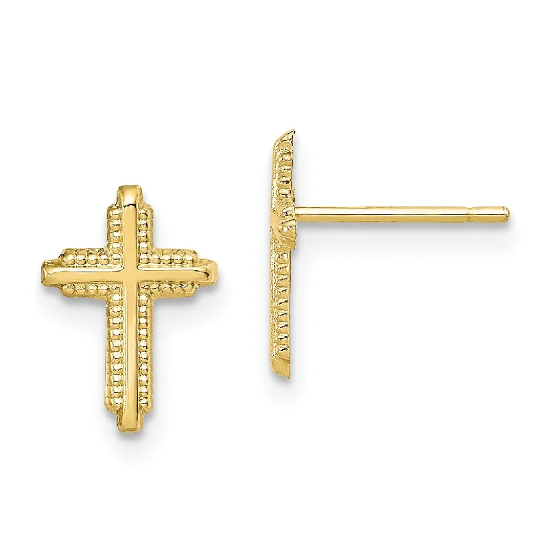 Women’s unique earrings-10KT Yellow Gold 10X7MM Cross Stud Earrings