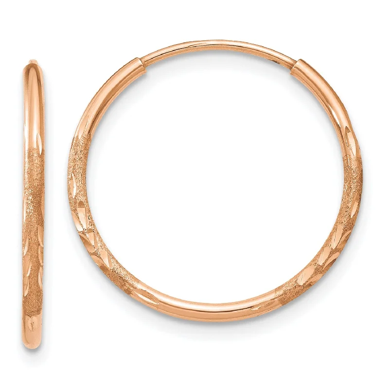 Women’s gold hoop drop earrings-14KT Rose Gold 18.75X1.25MM Diamond-cut Hoop Earrings