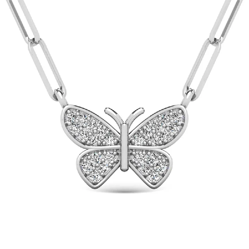 Women’s trendy necklace-Diamond 1/10 Ct.Tw. Butterfly Pendant in 925 Silver